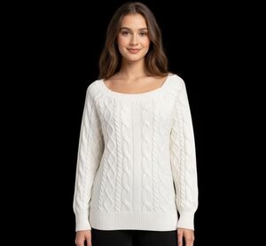 RIHOAS Romance Cable Knit Sweater White Long Sleeve Pullover Size S NWT